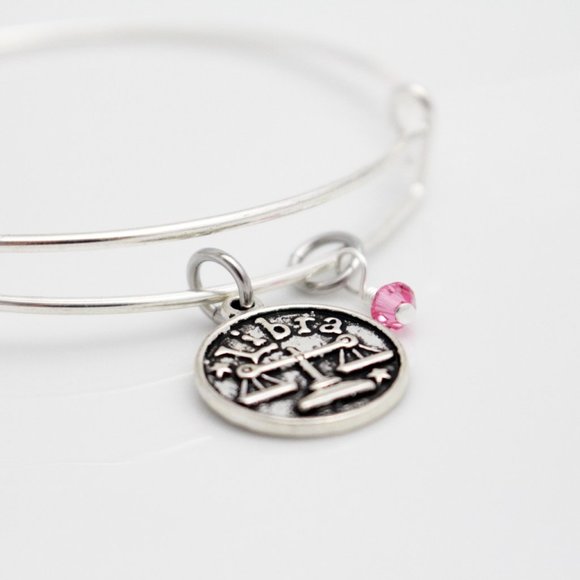 October Libra Adjustable Charm Bangle - Handmade Zodiac Bracelet - Picture 9 of 13